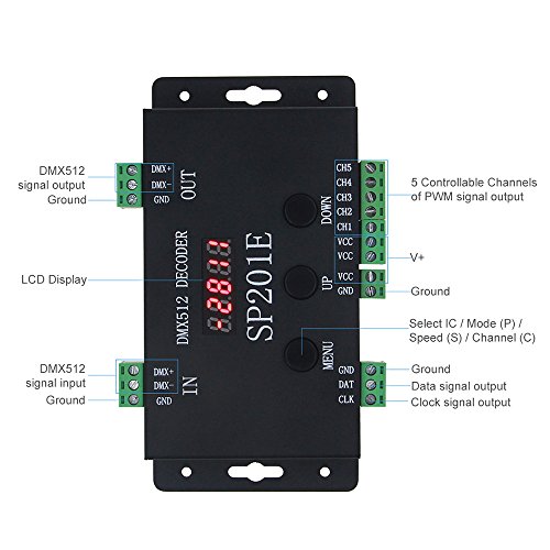 SP201E Addressable RGB Digital Pixel SPI Signal to DMX512 LED Decoder Controller Work With WS2811 WS2815 SK6812 LED Strip Lights SP201E Addressable RGB Digital Pixel SPI Signal to DMX512 LED Decoder Controller Work With WS2811 WS2815 SK6812 LED Strip Lights